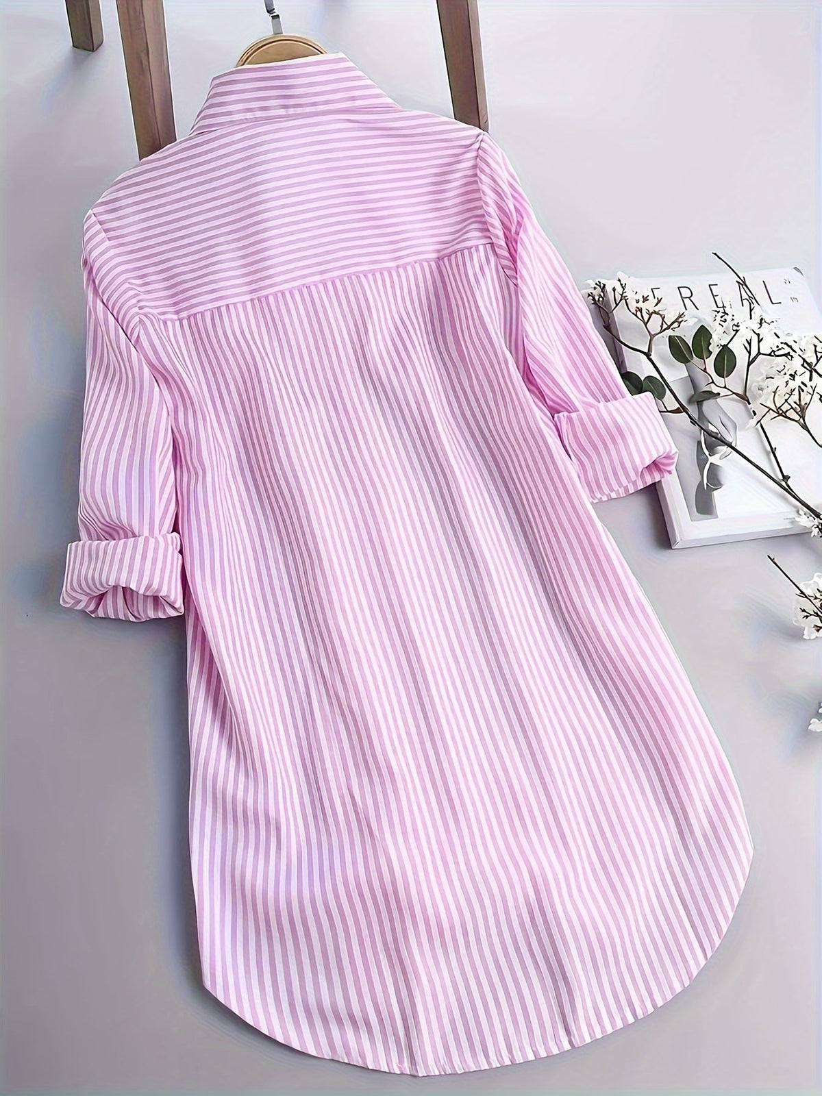 Stripe Print Polo Collar Button Shirt, Casual Long Sleeve Shirt