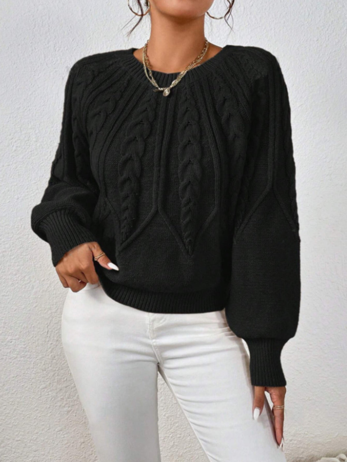 Casual Pullover Chic Knit Lantern Sleeves & Ruffle Detail Sweater