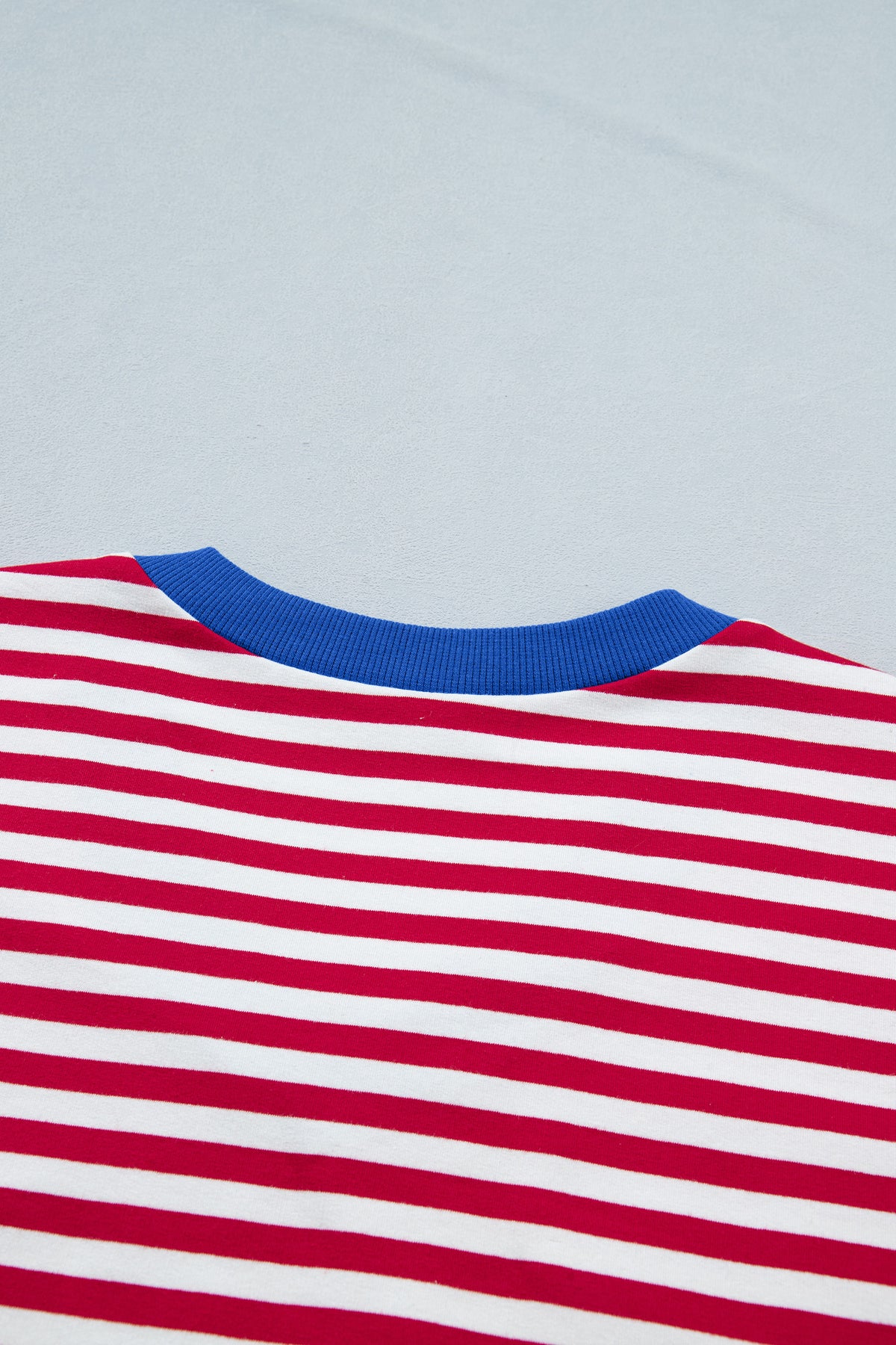 Red Stripe Colorblock Trim V Neck Tee Drawstring Elastic Waist Short Set
