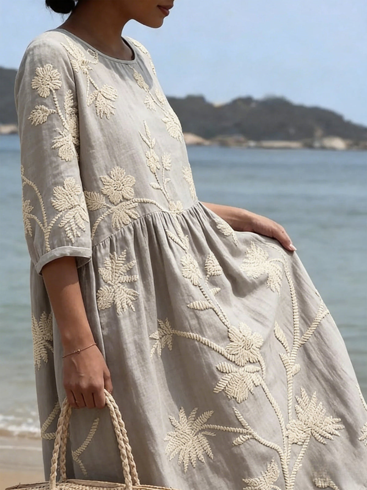 Casual Round Neck Mid Sleeve Printed Dress