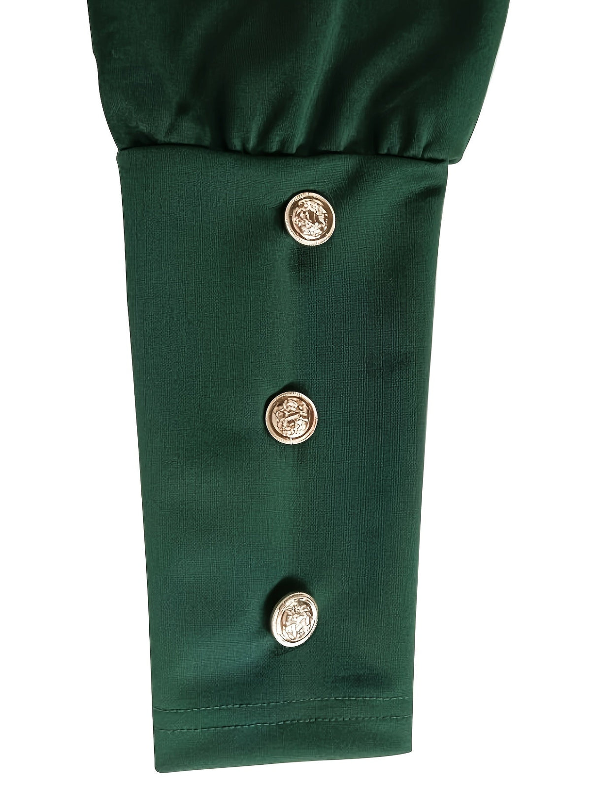Solid Crew Neck Dress, Elegant Puff Sleeve Button Decor Dress