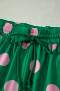 Green Polka Dot Print V Neck Tee Short Set