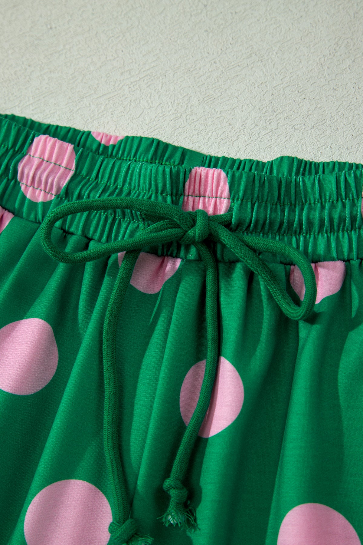 Green Polka Dot Print V Neck Tee Short Set