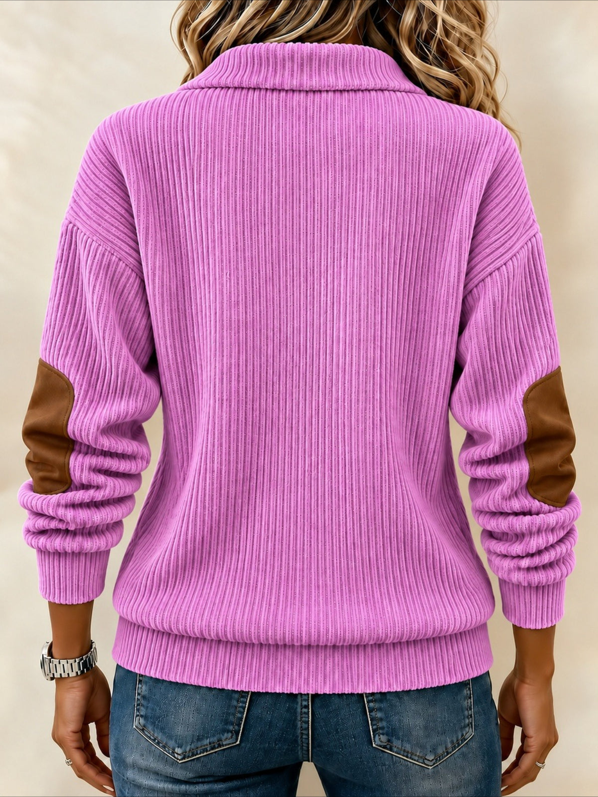 Color Block Half Open Collar Casual Spring/Fall Long Sleeve Sweatshirt