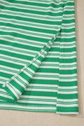 Green Stripe Collared V Neck Short Sleeve T Shirt Midi Dress with Pockets