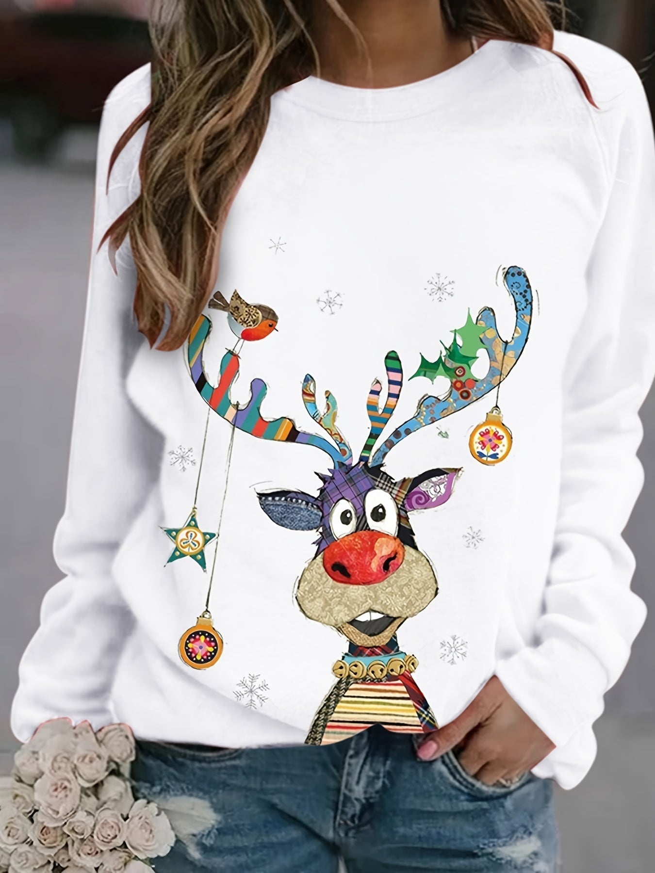 Women's Sweatshirt Casual Christmas Crew Neck Printed Long Sleeve Fashion Fall Loose Pullover