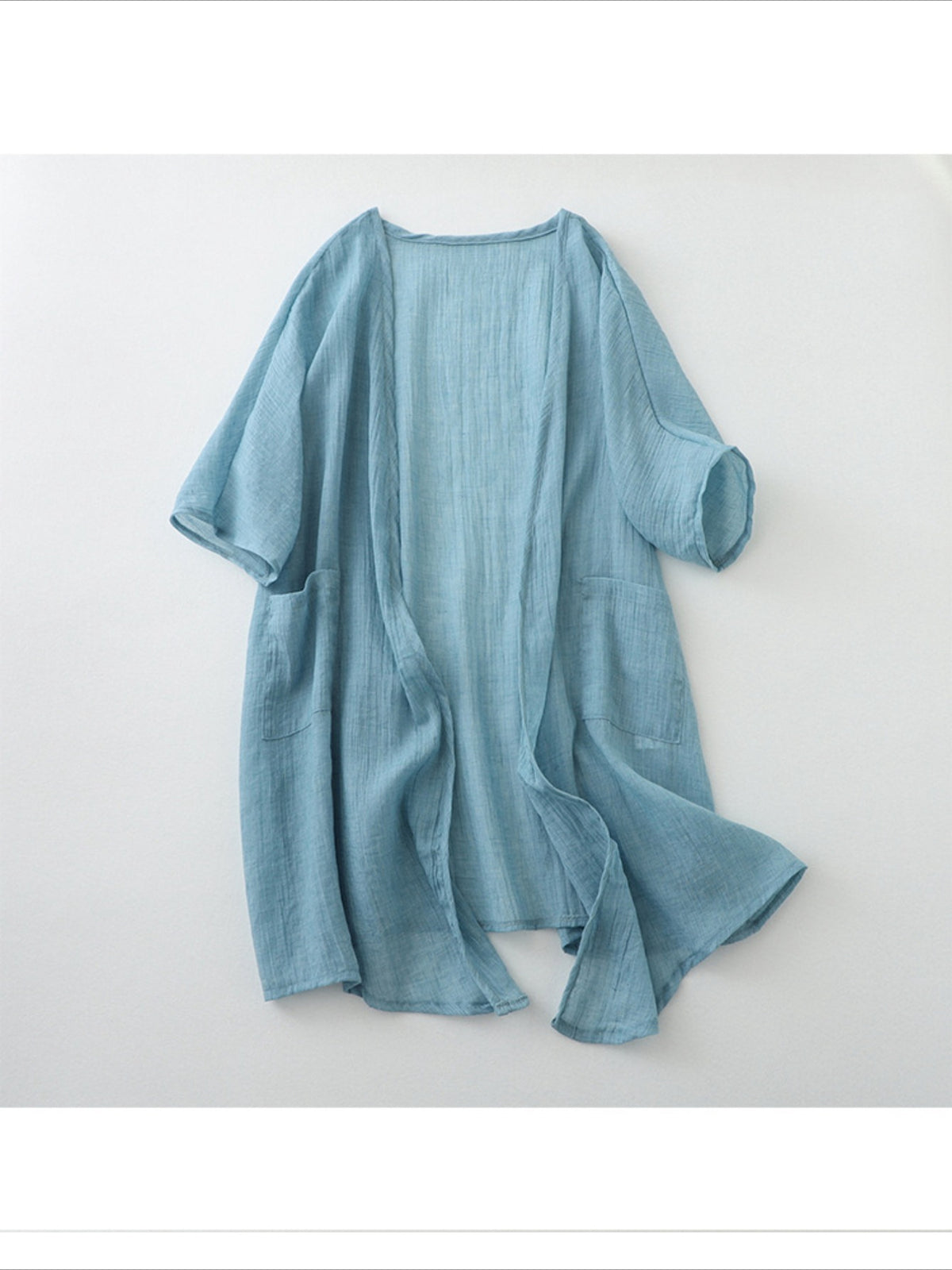Long Loose Fit Casual Front Opening Short Sleeved and Linen Cover Lightweight and Linen Cardigan