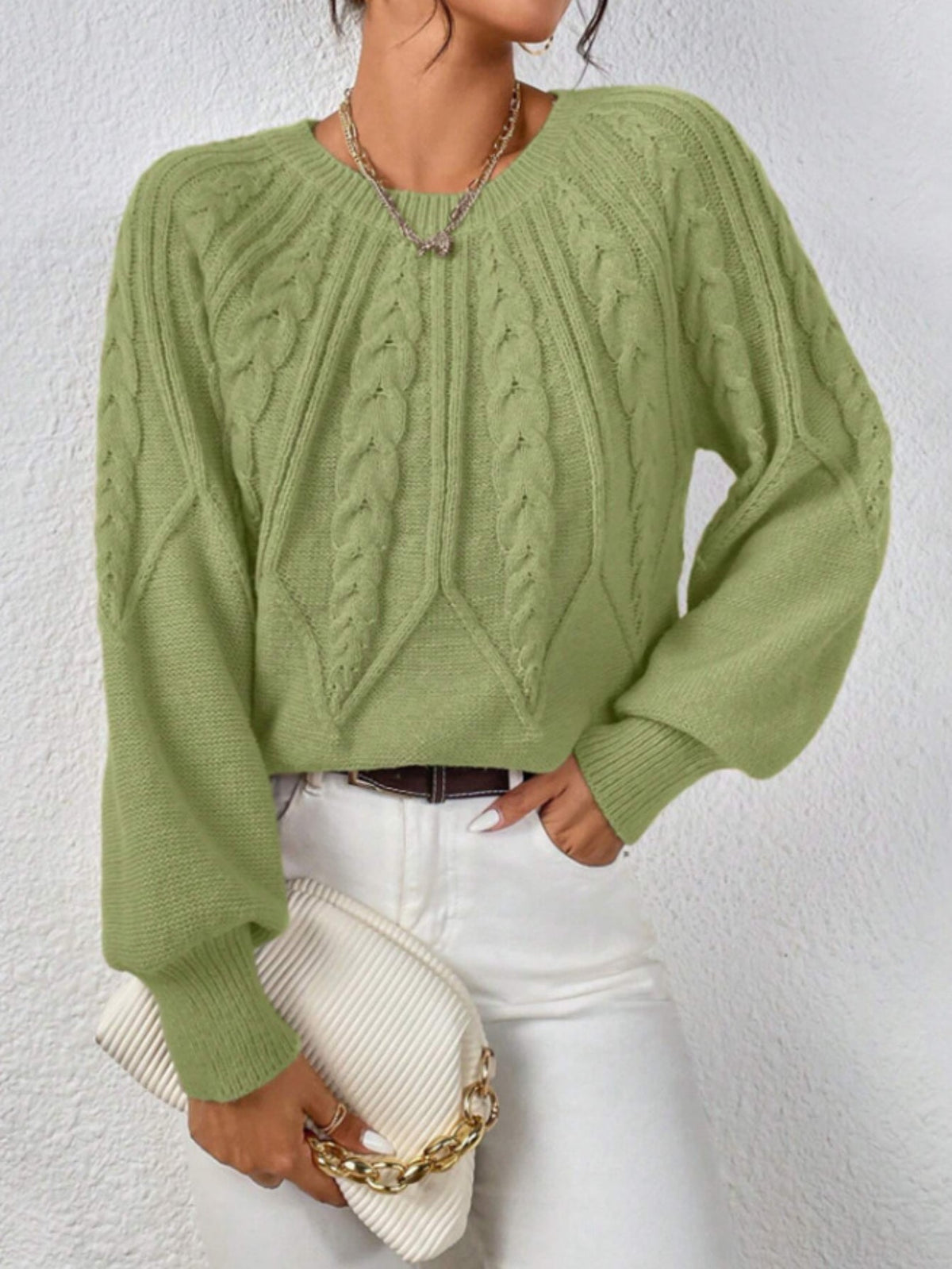 Casual Pullover Chic Knit Lantern Sleeves & Ruffle Detail Sweater