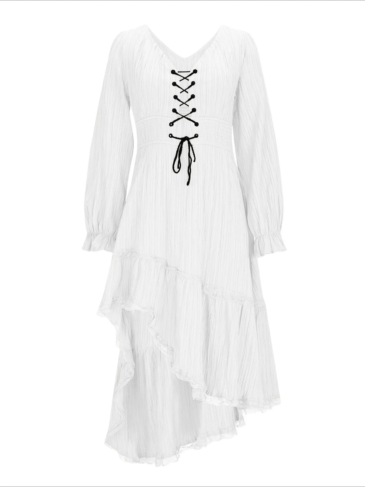 Solid Color Elegant Long Sleeve V-Neck Midi Dress