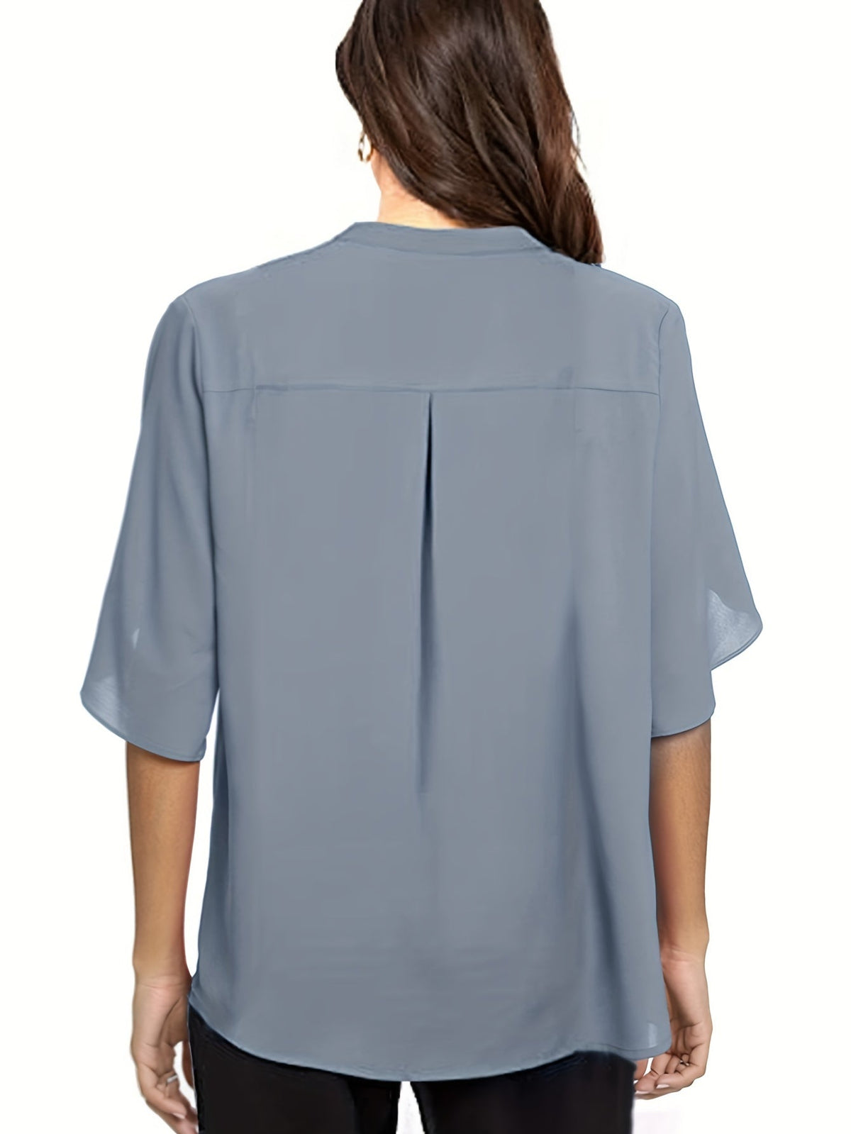 Elegant Top, Women's Plain Button Decor Half Sleeve V Neck Slight Stretch T-shirt