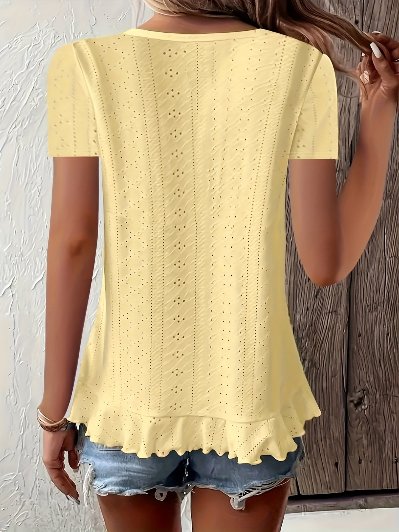 Asymmetrical Ruffle Hem Short Sleeve Round Neck T-Shirt