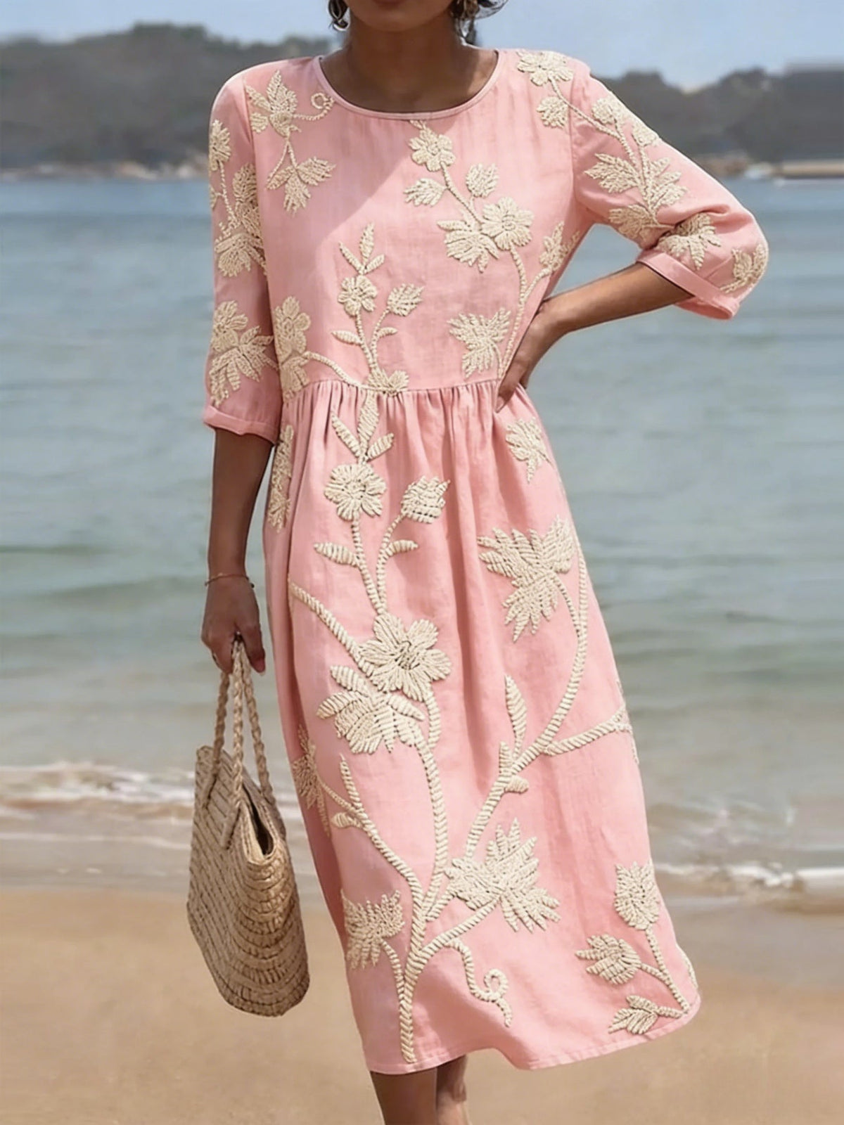 Casual Round Neck Mid Sleeve Printed Dress