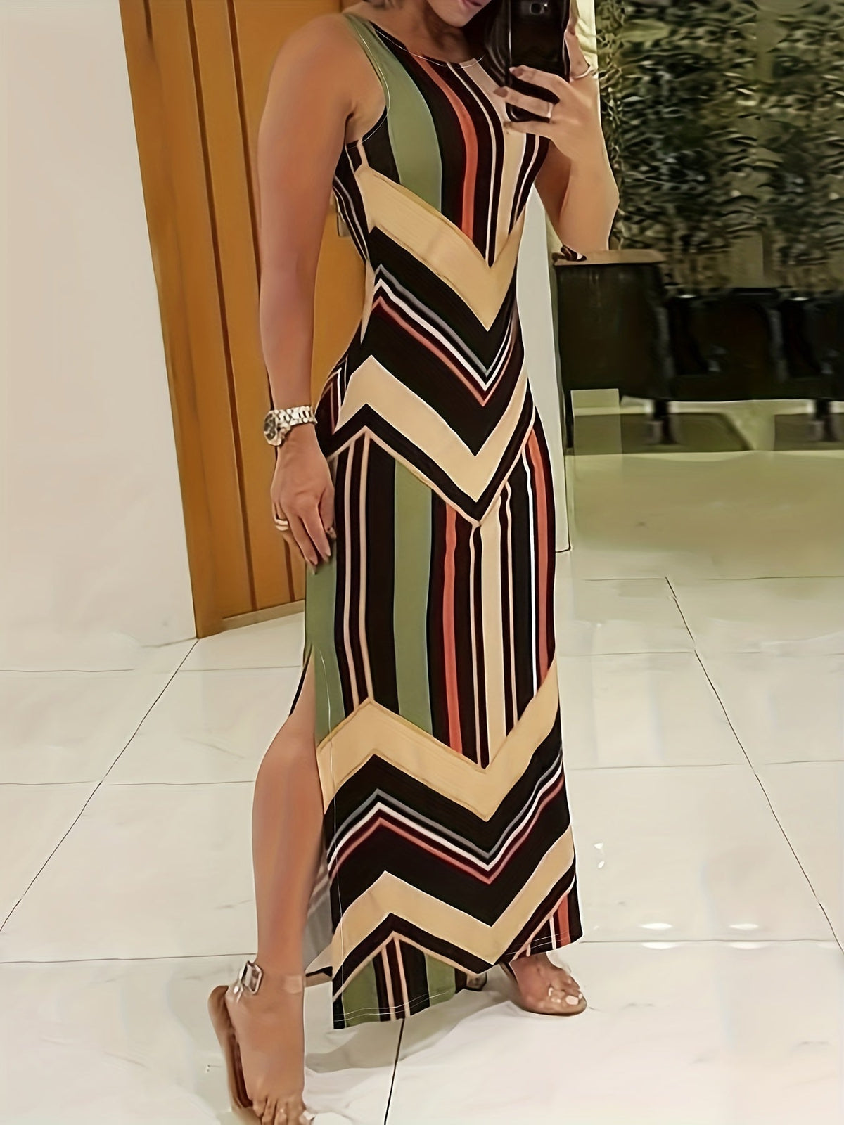 Sleeveless Maxi Dress, Side Slit Casual Dres
