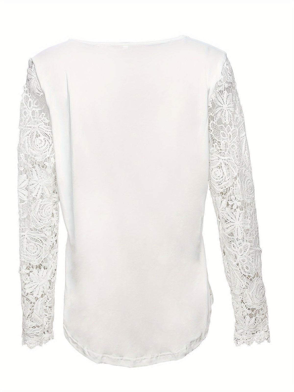 Lace Stitching T-Shirt, Casual Square Neck Long Sleeve T-Shirt