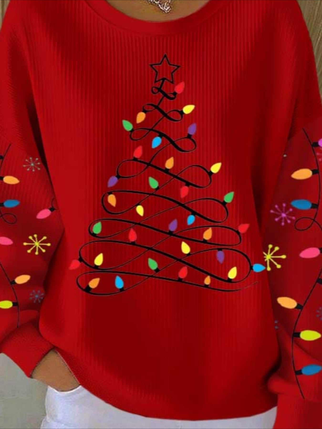 Christmas Tree Printed Crew Neck Floral Long Sleeve Sweater Hoodie
