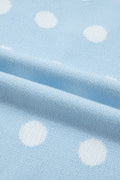 Light Blue Polka Dot Puff Short Sleeve Sweater Top