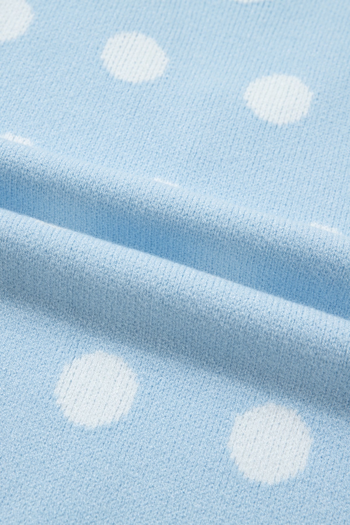 Light Blue Polka Dot Puff Short Sleeve Sweater Top
