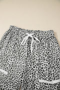 Gray Animal Print Wide Leg Terry Knit Pants