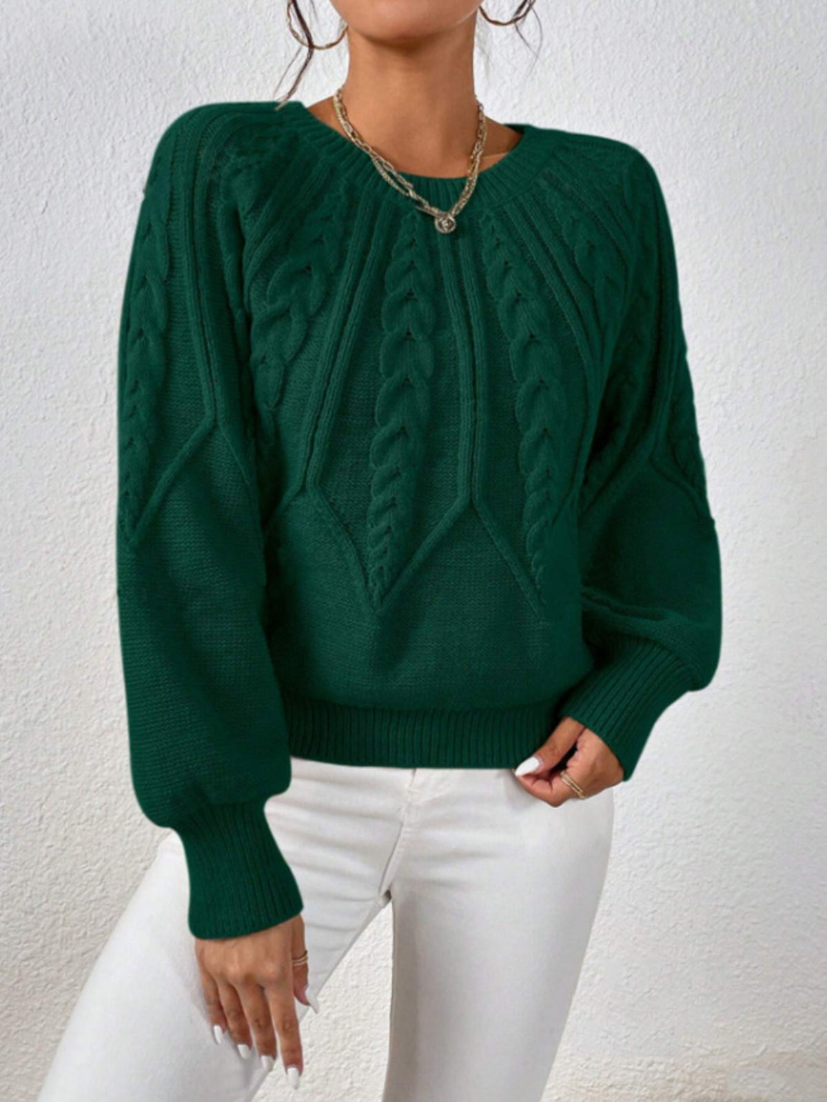 Casual Pullover Chic Knit Lantern Sleeves & Ruffle Detail Sweater
