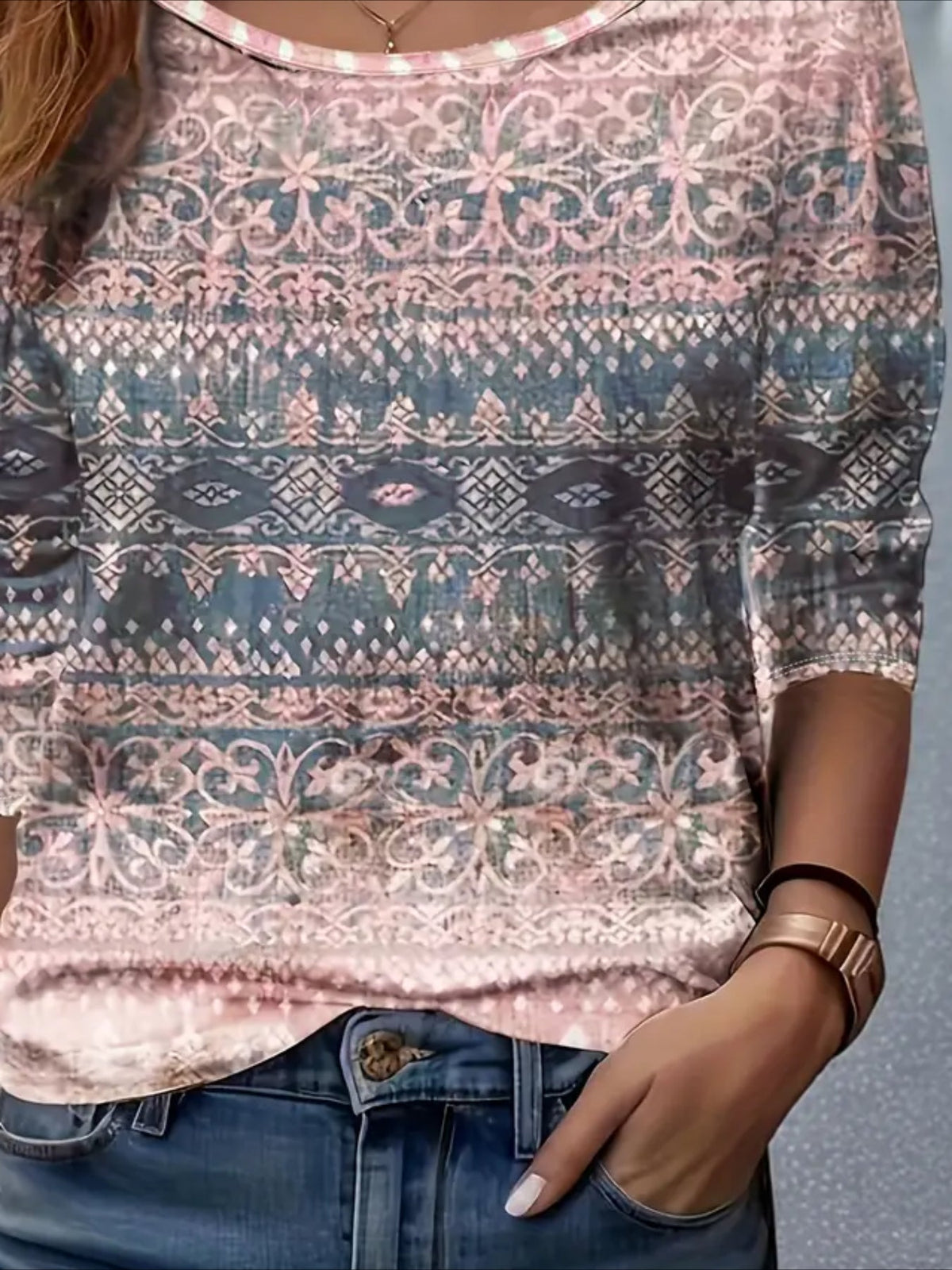 Floral Long Sleeve Crew Neck Printing Casual Spring/Fall Graphic Tee Top