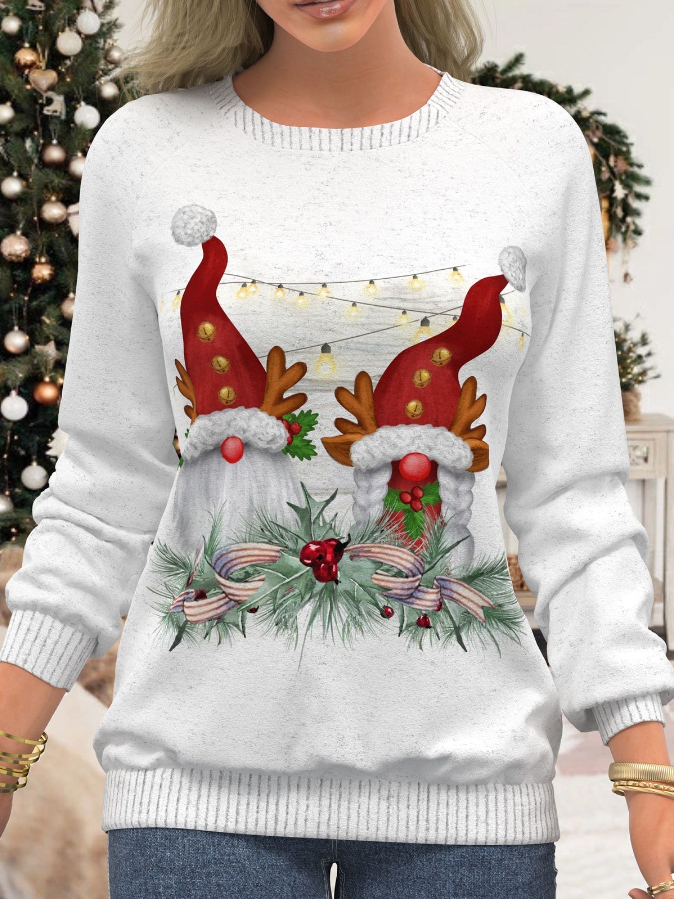 Snowman & Snowflake Print Sweatshirt, Casual Long Sleeve Crew Neck Sweatshirt