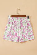 Green Camouflage Print Shirred High Waist Athleisure Shorts