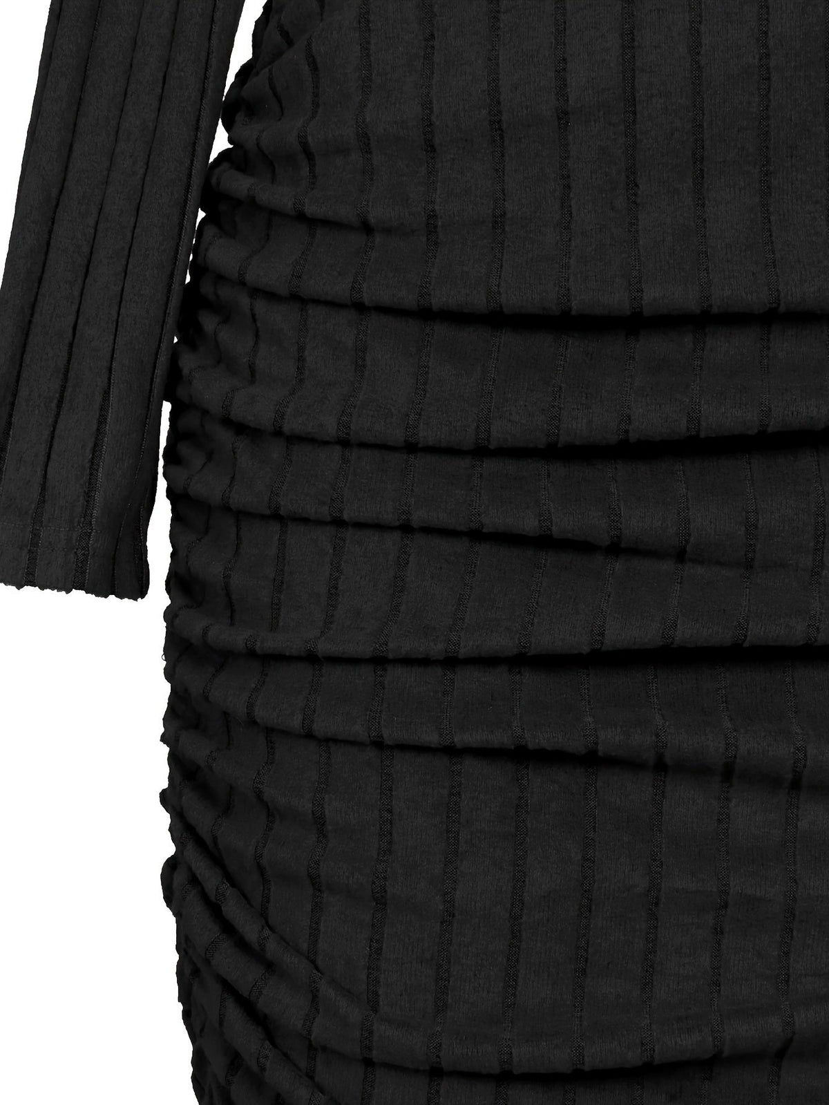 Ribbed Slanted Shoulder Chain Dress, Casual Solid Long Sleeve Bodycon Dress
