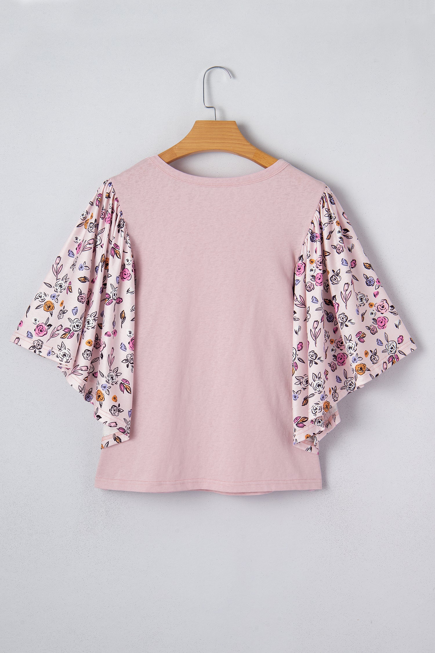 Pink Contrast Floral Patched Flowy Half Sleeve Blouse