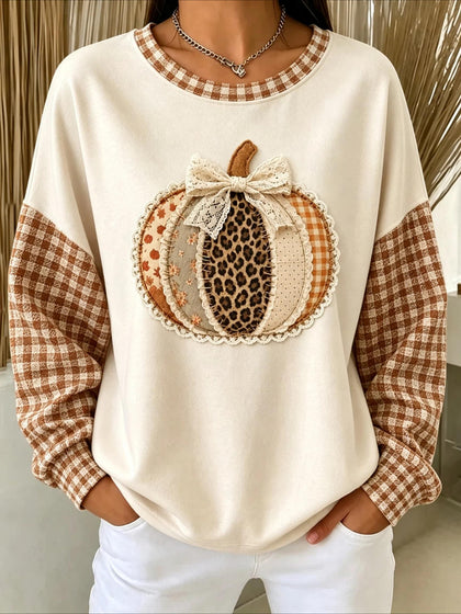 Pumpkins Halloween Printed Crew Neck Long Sleeve Sweater Hoodie