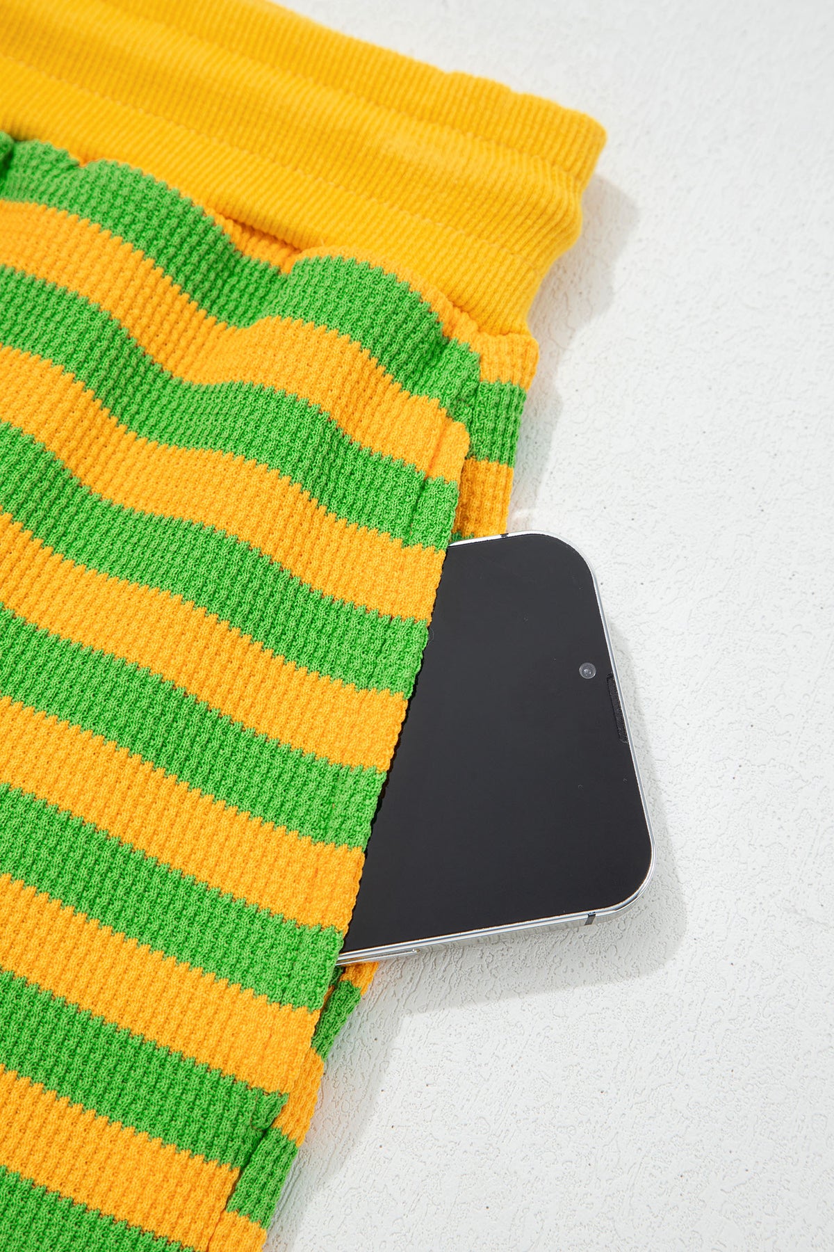 Yellow Stripe Puff Short Sleeve T Shirt Matching Shorts Set