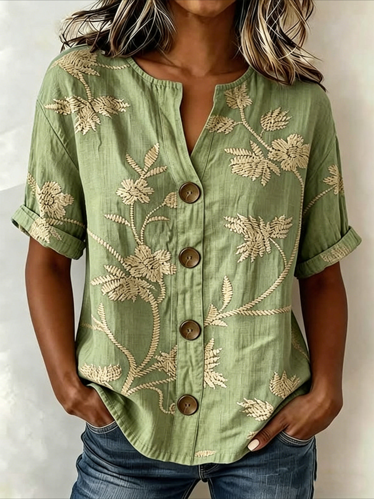 Loose Stand Collar Simple Linen Blend Shirt