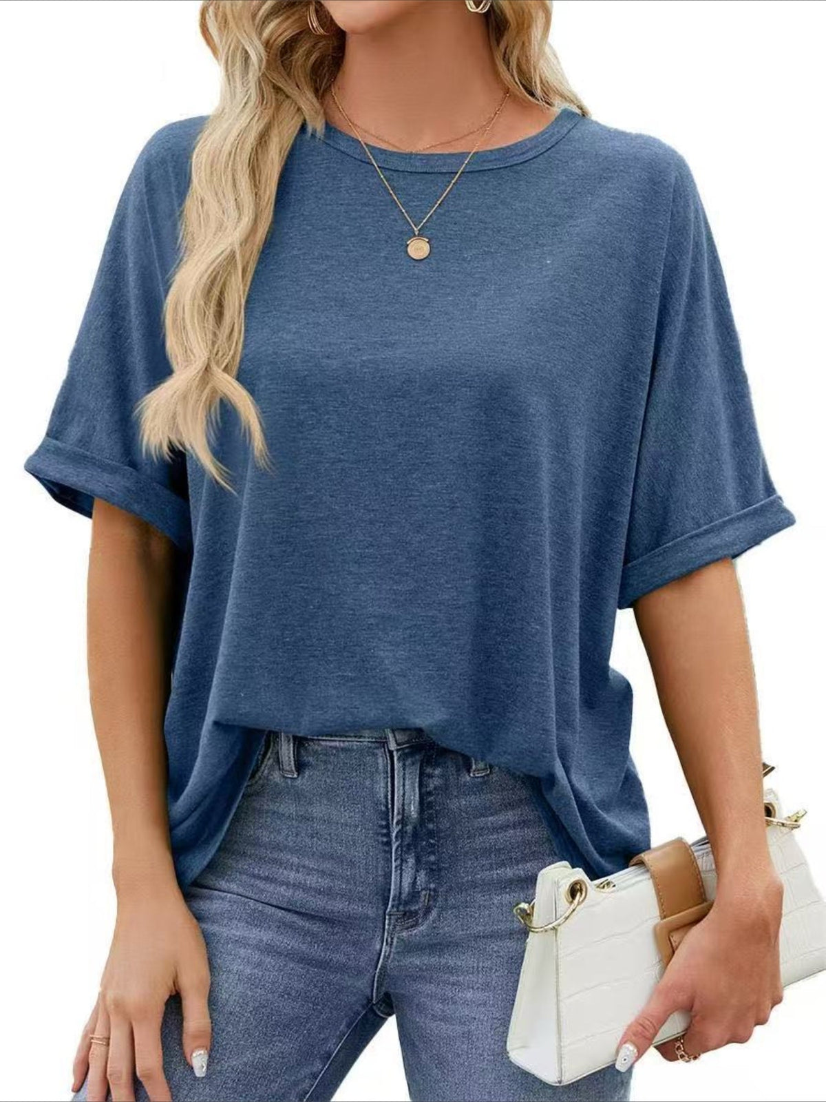 Casual Short Sleeve Crewneck Solid Color Loose T-Shirt