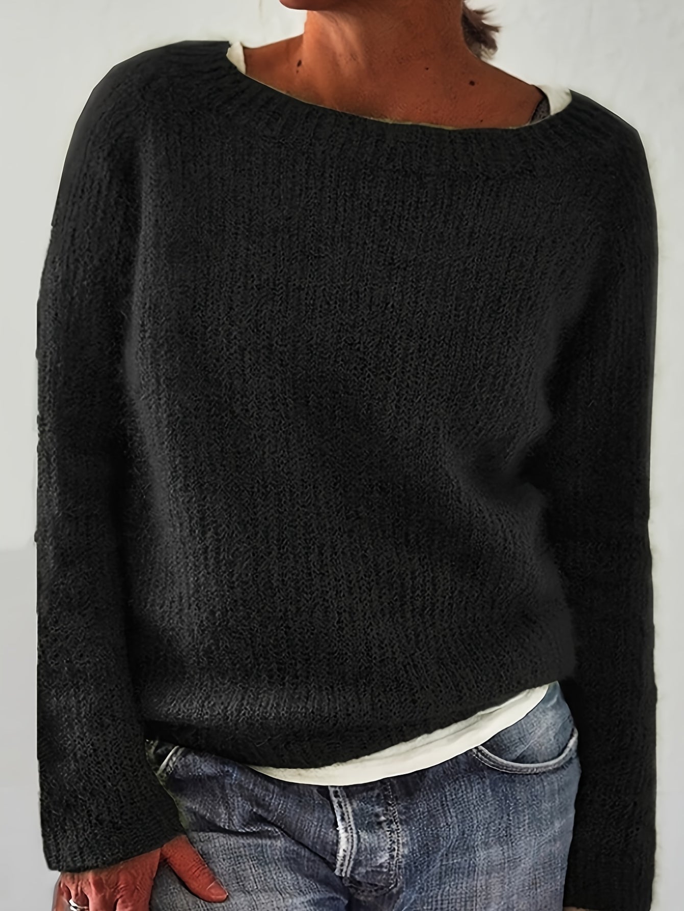 Solid Color Pullover Casual Long Sleeve Cozy Crew Neck Knit Sweater