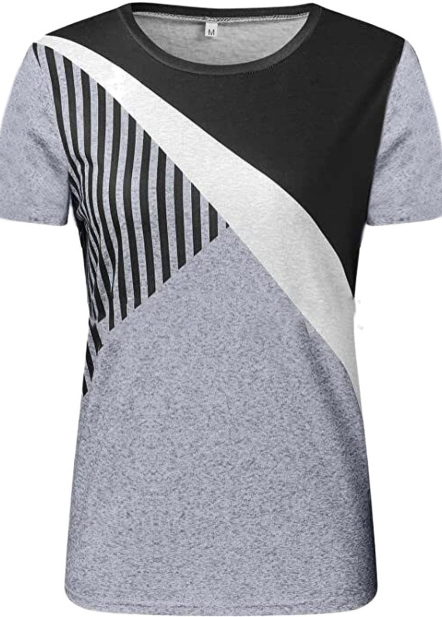 Color Block Striped Printed Long Sleeve Round Neck Casual T-Shirt