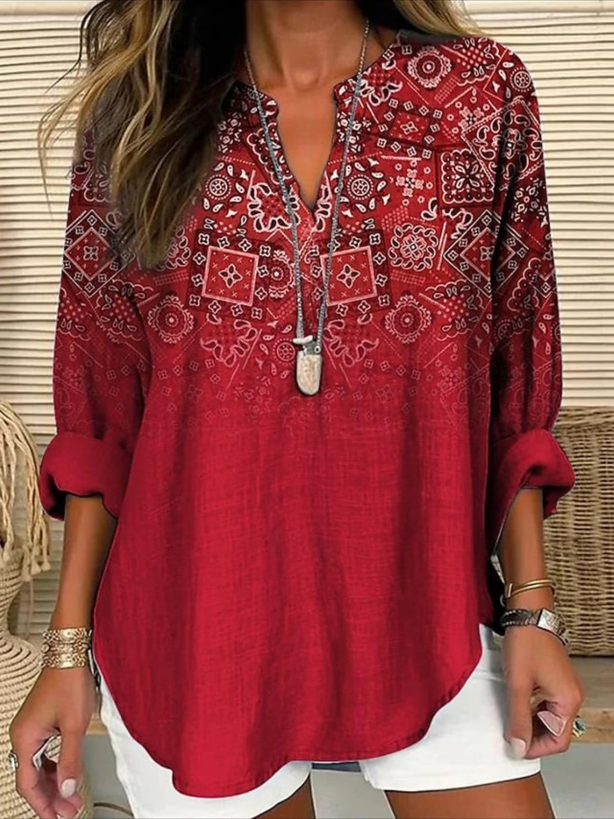 Floral Basic Casual Long Sleeve V Neck Regular Tops