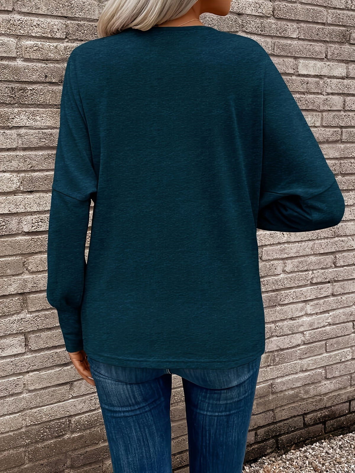 Solid Cowl Neck T-shirt, Casual Long Sleeve Top