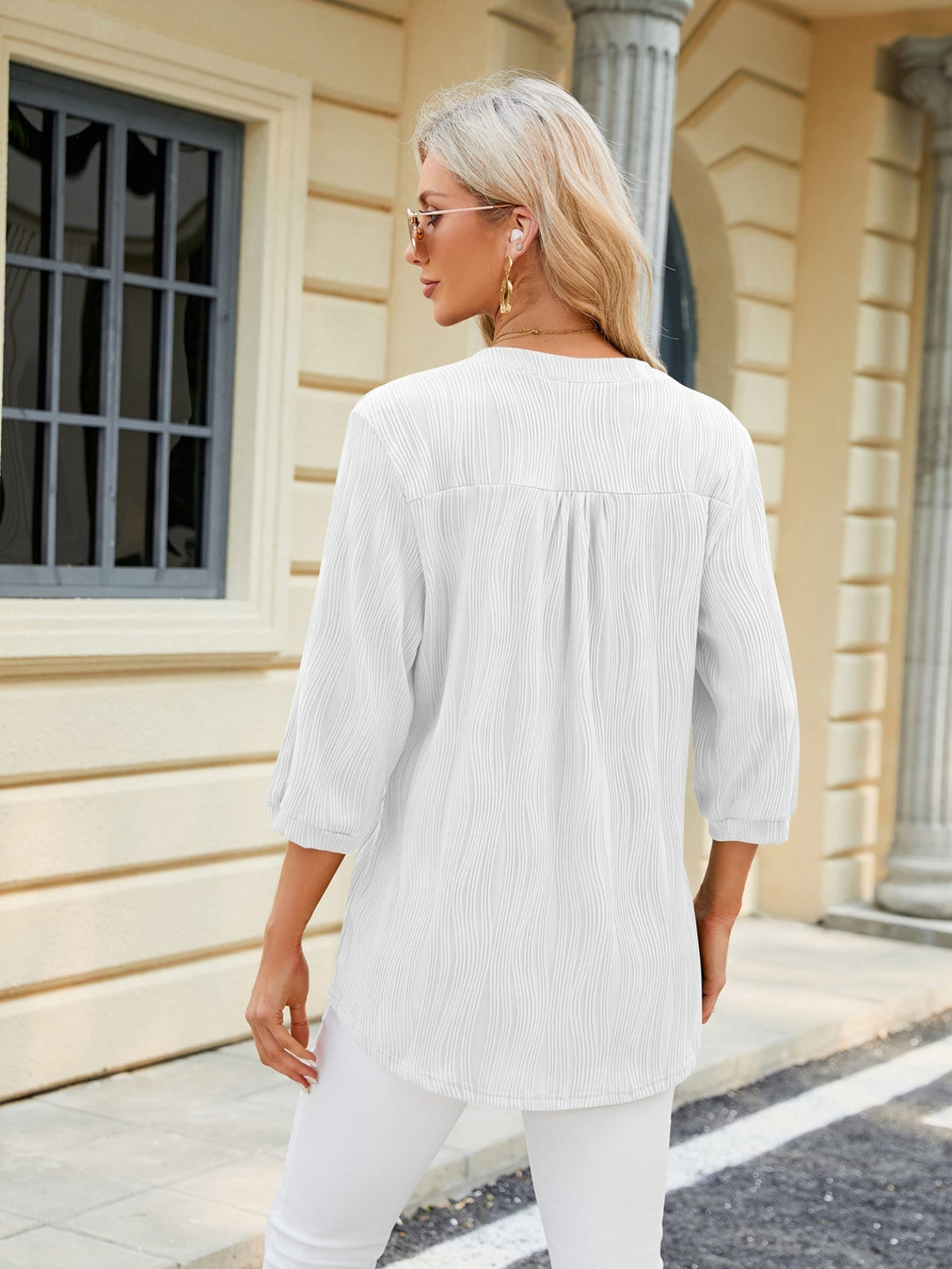 Loose Fit Work V Neck Buttons T-Shirts