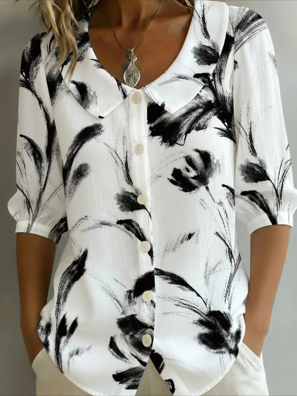 Crew Neck Short Sleeve Patterns Regular Shirt