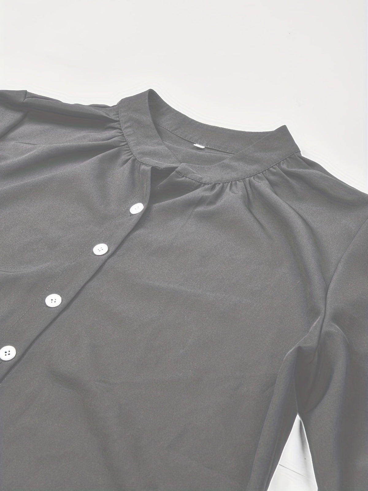 Solid Button Front Blouse, Casual Stand Collar Long Sleeve Blouse