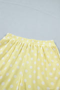 Yellow Polka Dot Print Color Block Trim Mock Neck Short Set
