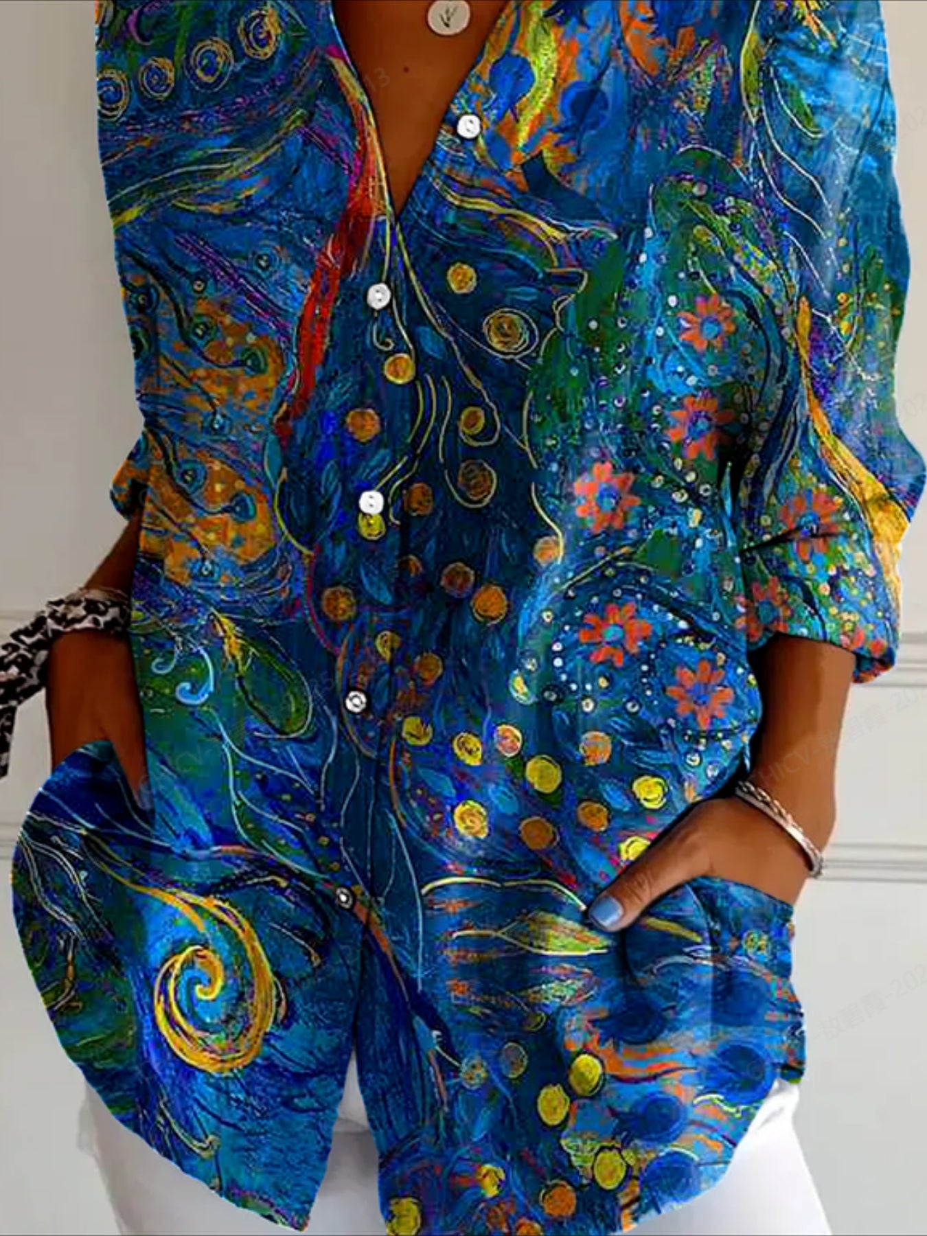 Casual Floral Print Blouse with Lapel Collar