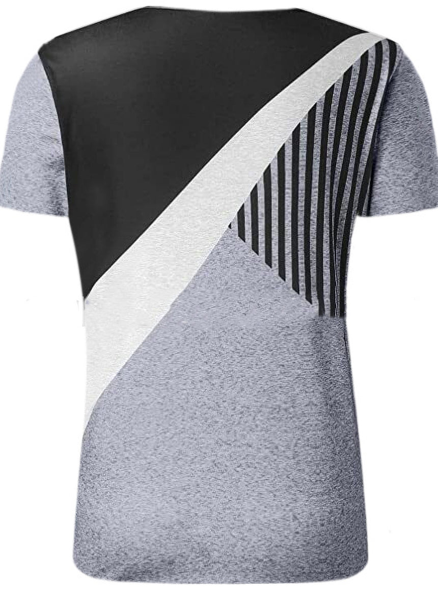 Color Block Striped Printed Short Sleeve Round Neck Casual T-Shirt