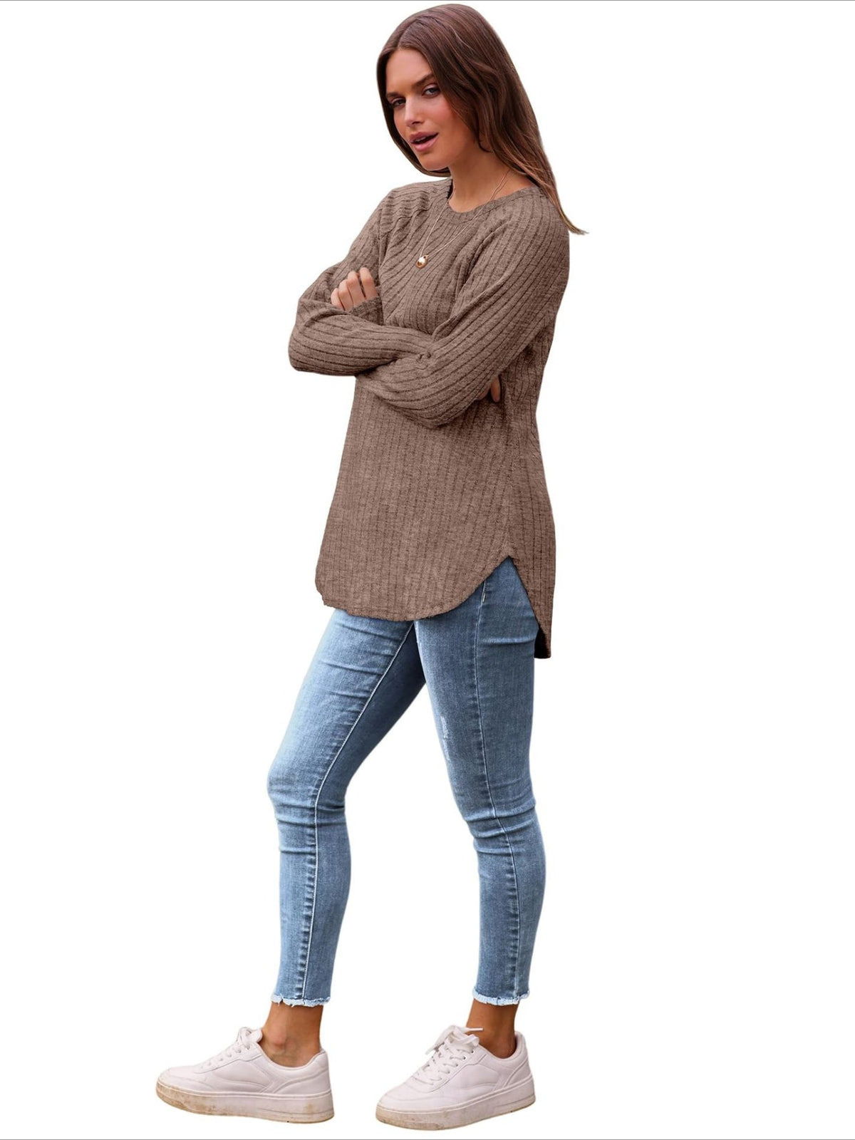Soft Round Neck Pullover Long Sleeve Sweater