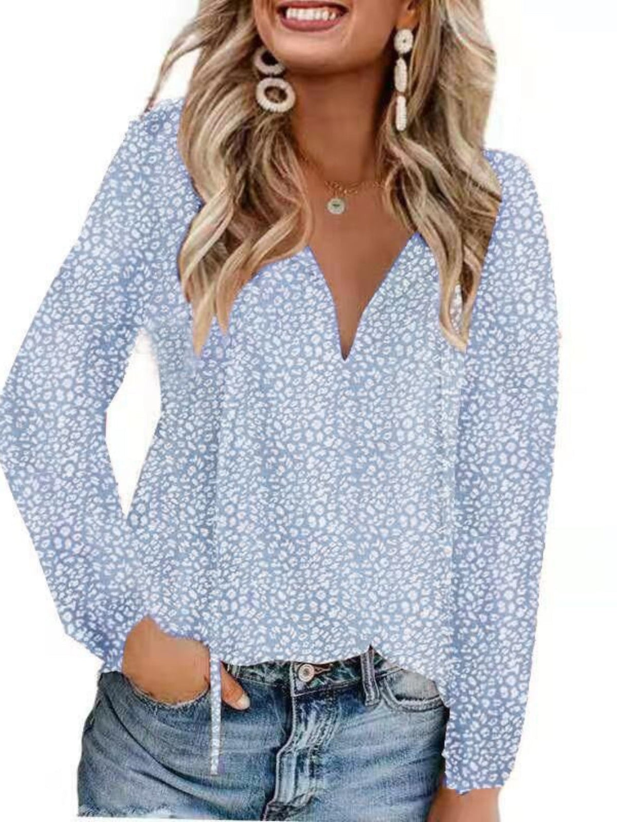 V Neck Flutter Sleeve Blouse, Loose Casual Top