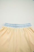 Yellow Cream Soft Ribbed Color Block Trim Casual Short Set
