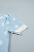 Light Blue Polka Dot Puff Short Sleeve Sweater Top