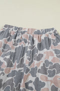 Multicolour Camouflage Short Sleeve Top and High Waist Wide Leg Pants Set