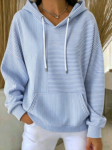 Stripe Printing Long Sleeve Pullover Hoodie Sweatshirt