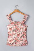 Multicolour Retro Floral Ruffle Trim Square Neck Tank Top