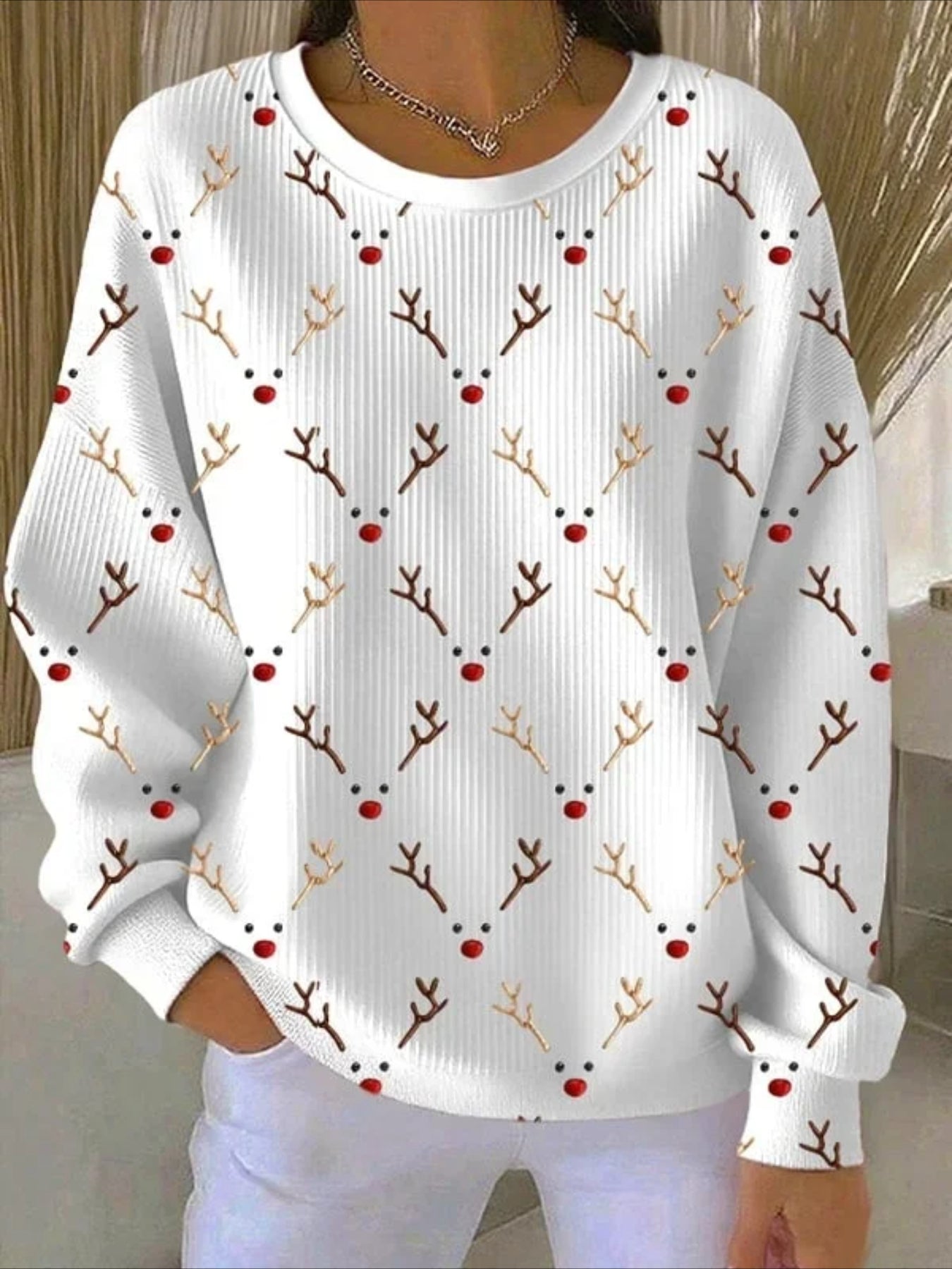 Christmas Printed Crew Neck Floral Long Sleeve Sweater Hoodie